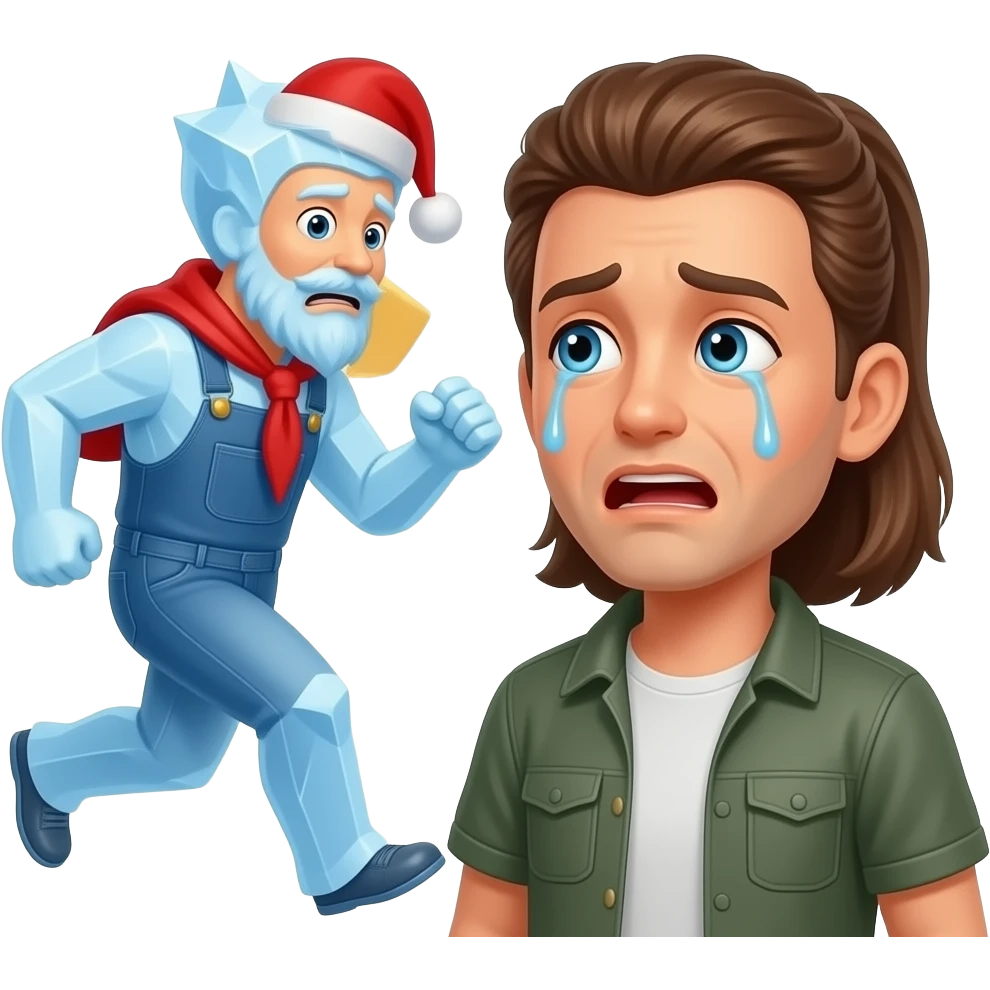 Ice agent chasing a crying bystander emoji