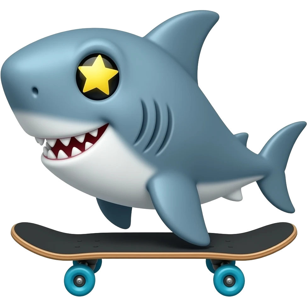 Shark whit a Skateboard and the eyes are Stars emoji