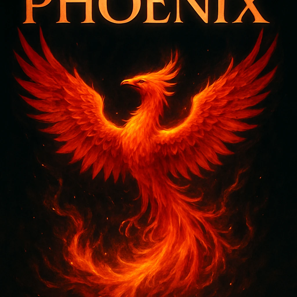 make image of phoenix with title, black background emoji