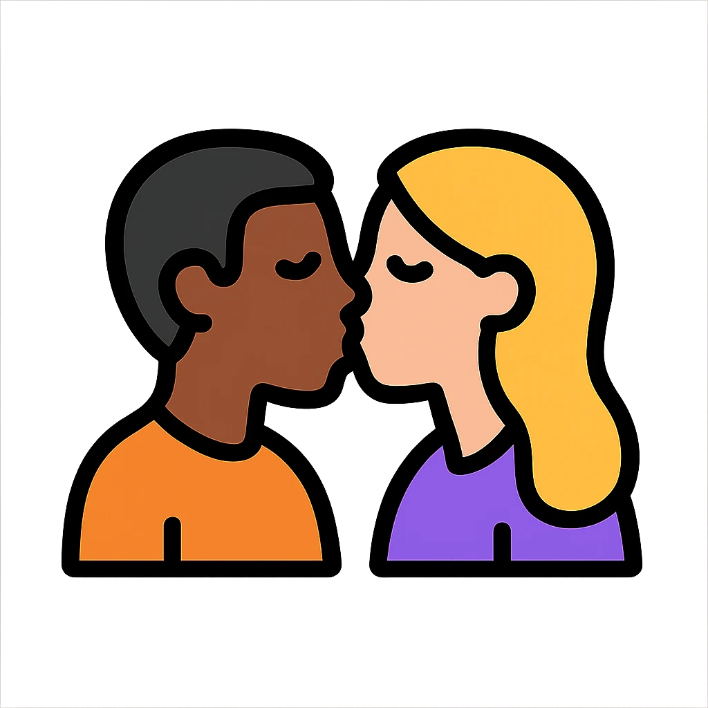 icon of a couple kissing, the man is black and the woman is white emoji