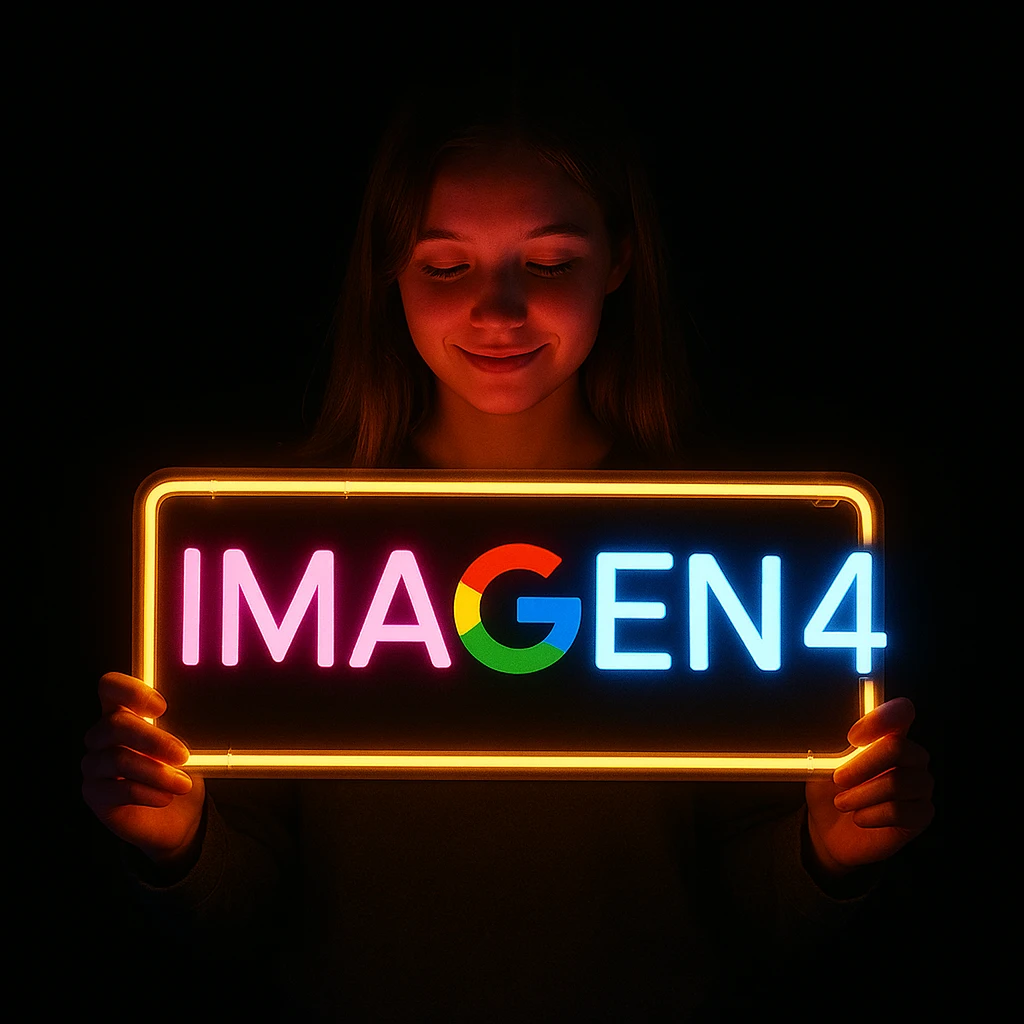 make a girl holding this sign, but sign in made of neon emoji