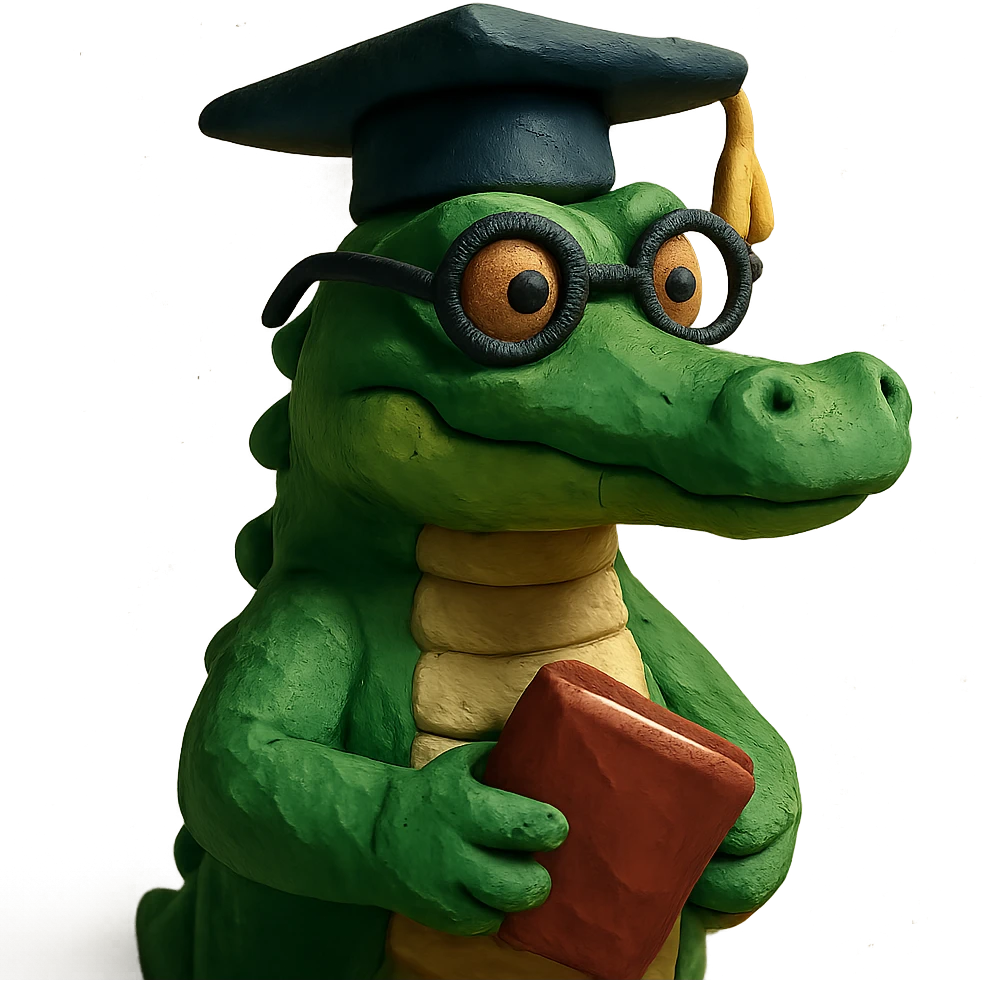 academic alligator wearing glasses and a graduation cap emoji