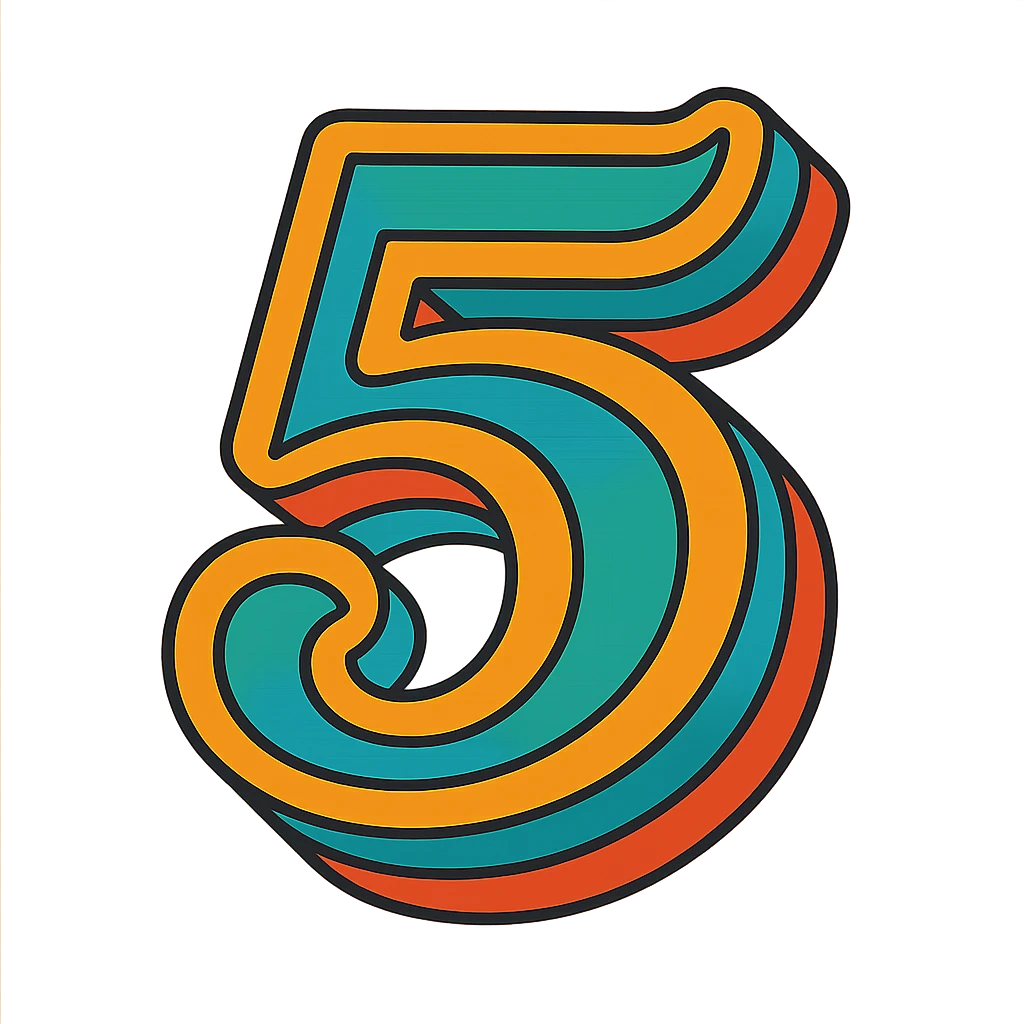 number 5 in a retro 70s style, bold, colorful, groovy design emoji