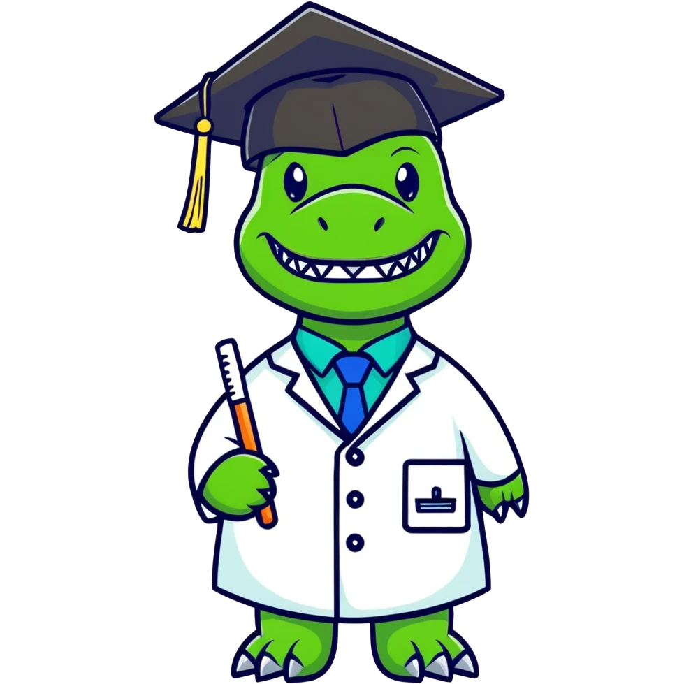 Dinosaur with dentist attire and graduation cap emoji