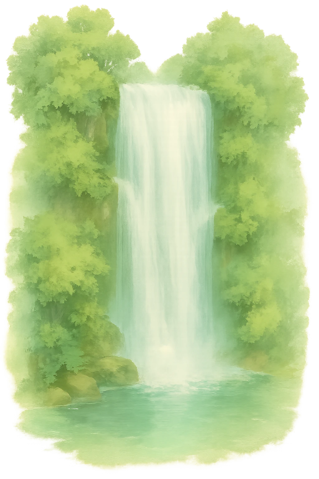 a realistic waterfall, natural colors, soft, fairy-like atmosphere, no background emoji