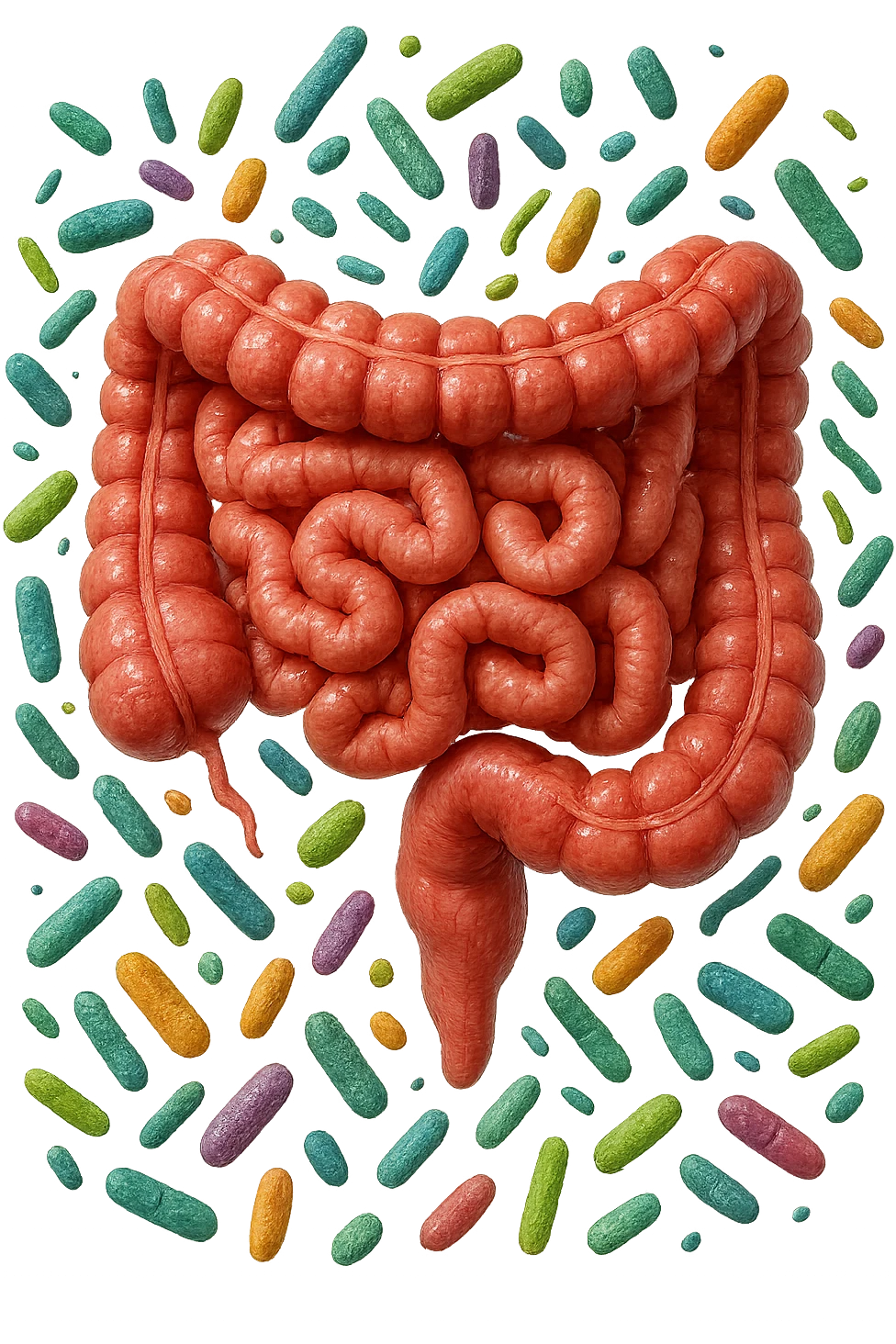 intestino umano con batteri intestinali intorno, iperrealistico 4k emoji