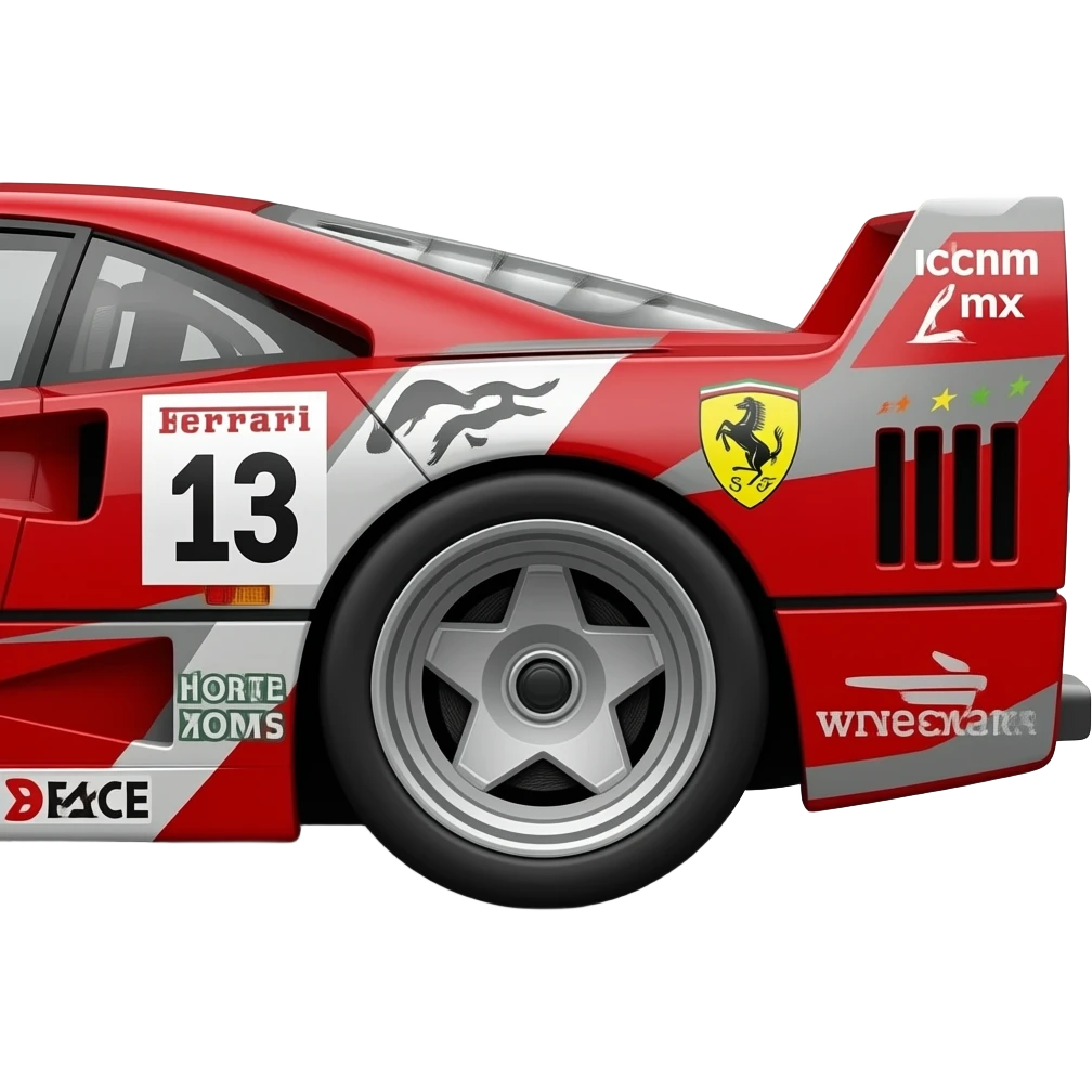 ferrari f40, perfect proportions, mote shell, race livery side view, exact replica emoji