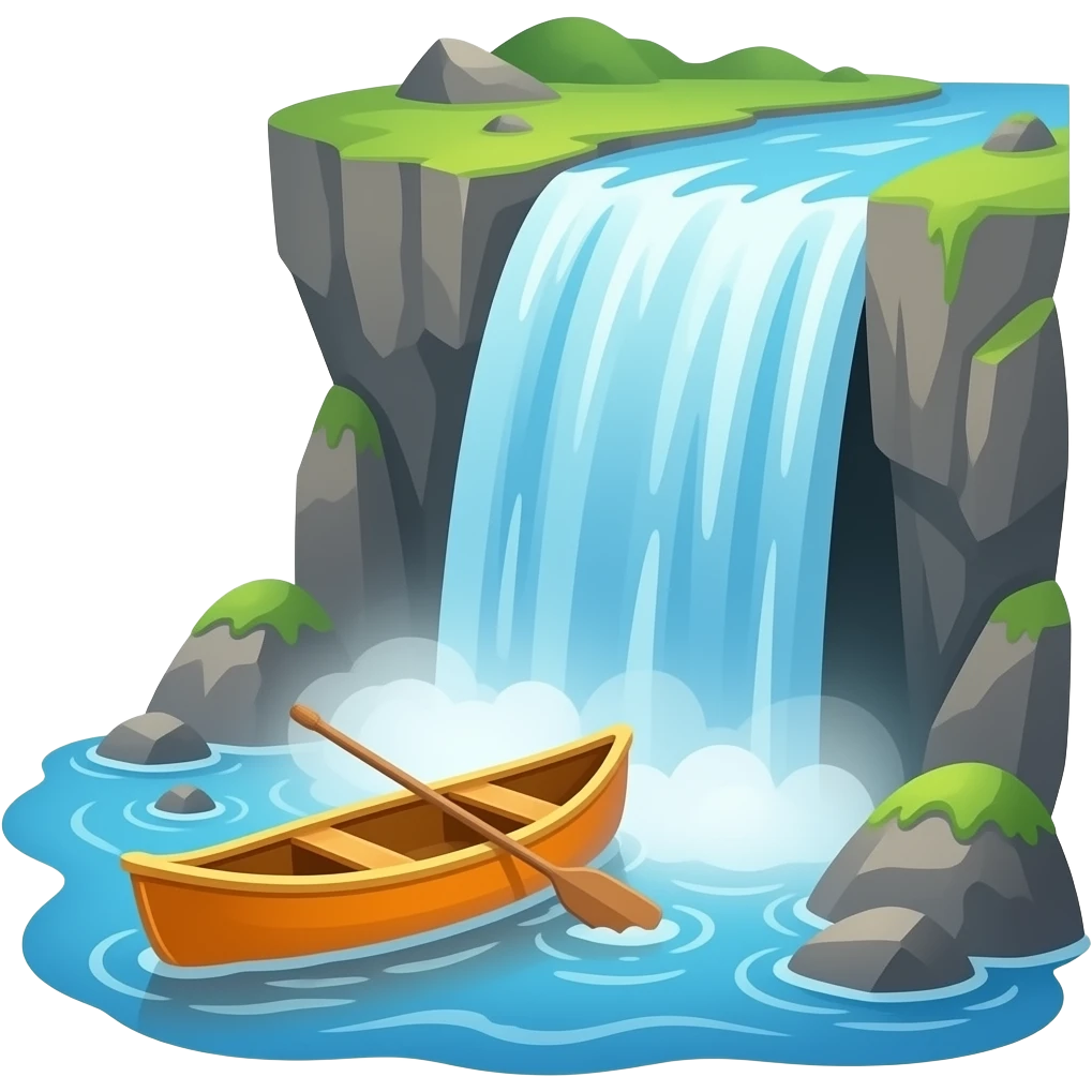 canoe entering a high waterfall emoji