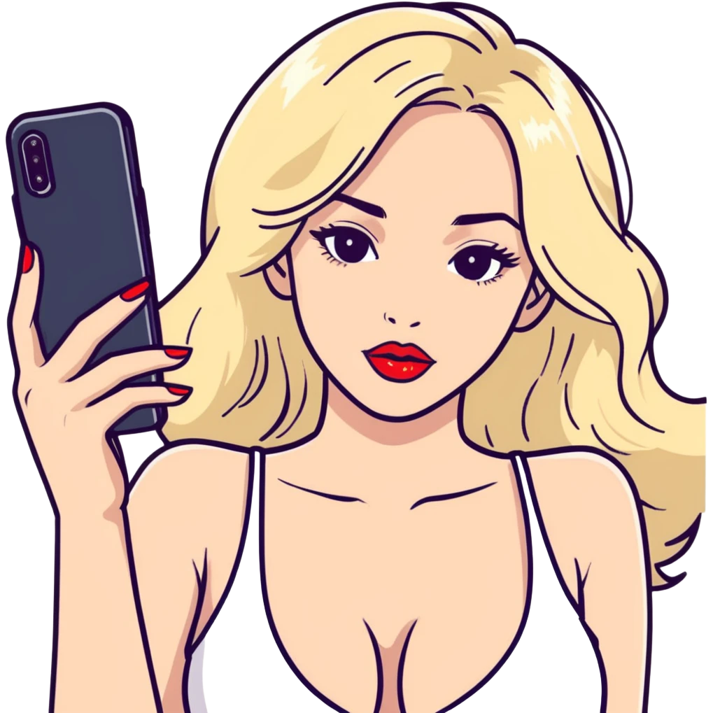 Sexy blond. Big boobs. Selfie. Sexy. Naked. Lo g hair. Red lipstick  emoji