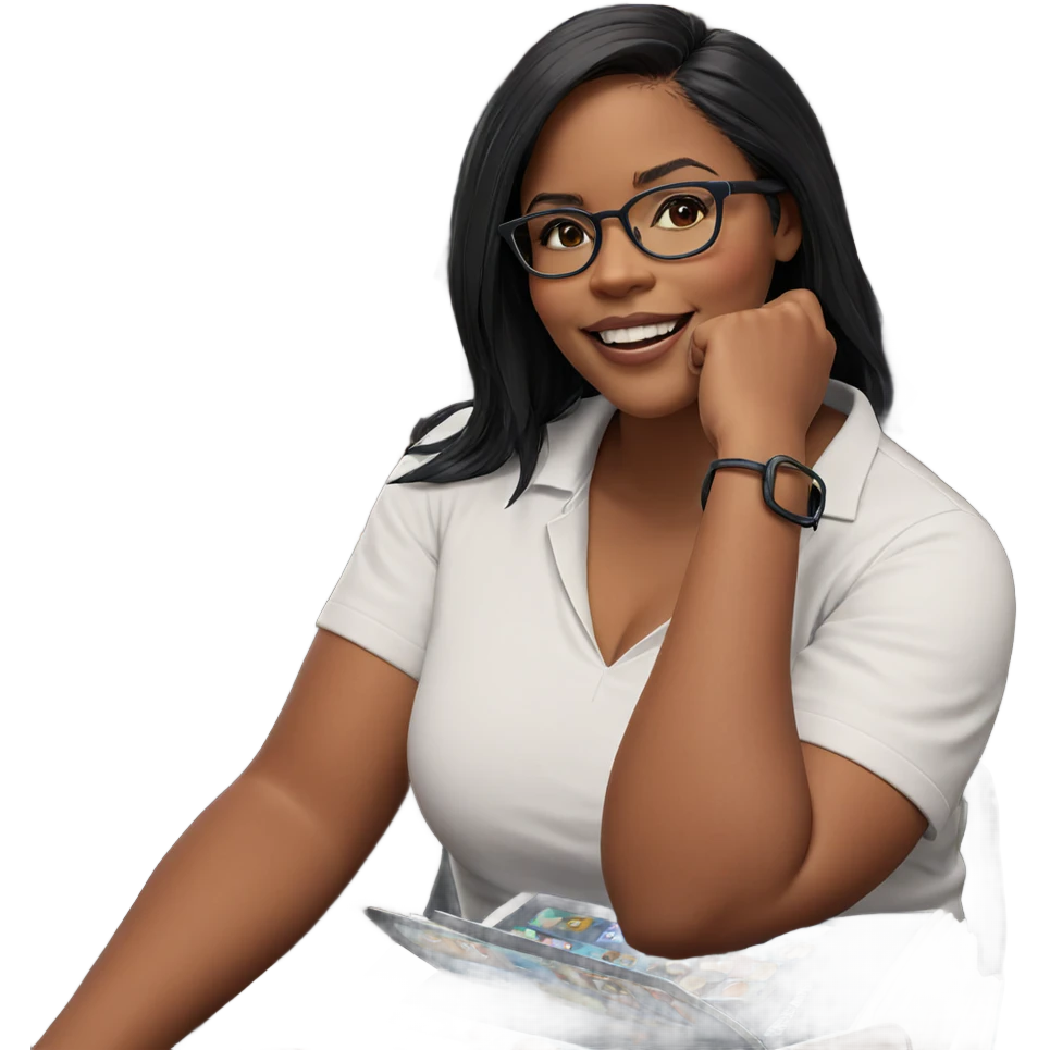 smiling girl with glasses reading emoji