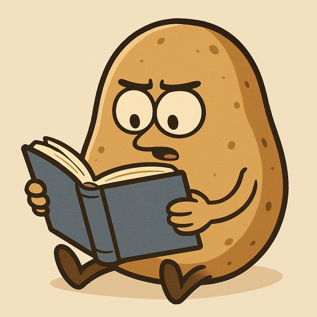 a potato reading a book, cartoon style emoji