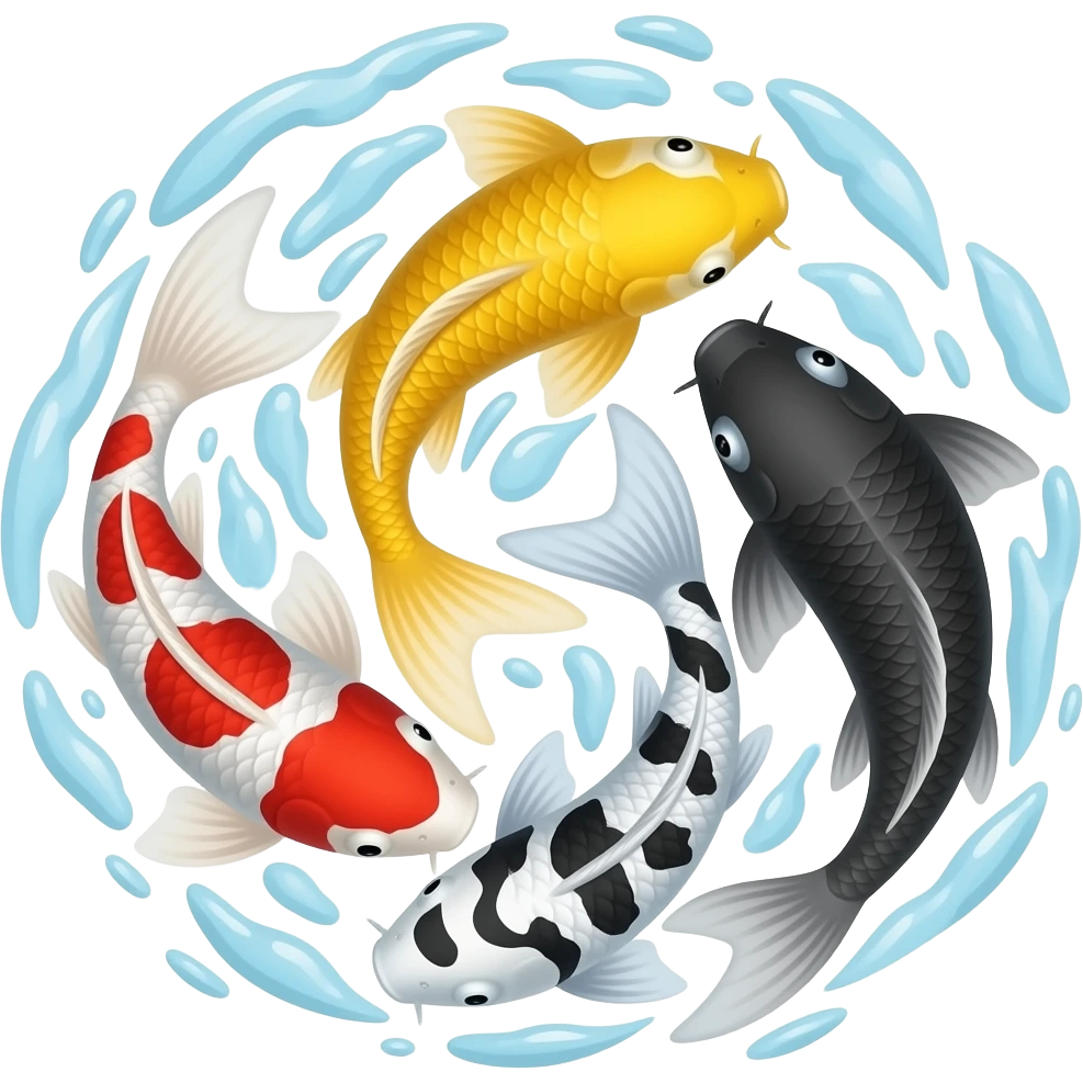 red, yellow, and black koi fish swirling emoji