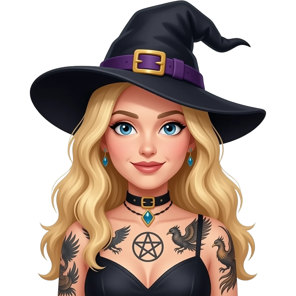 blonde witch tattoos pentagram phoenix emoji