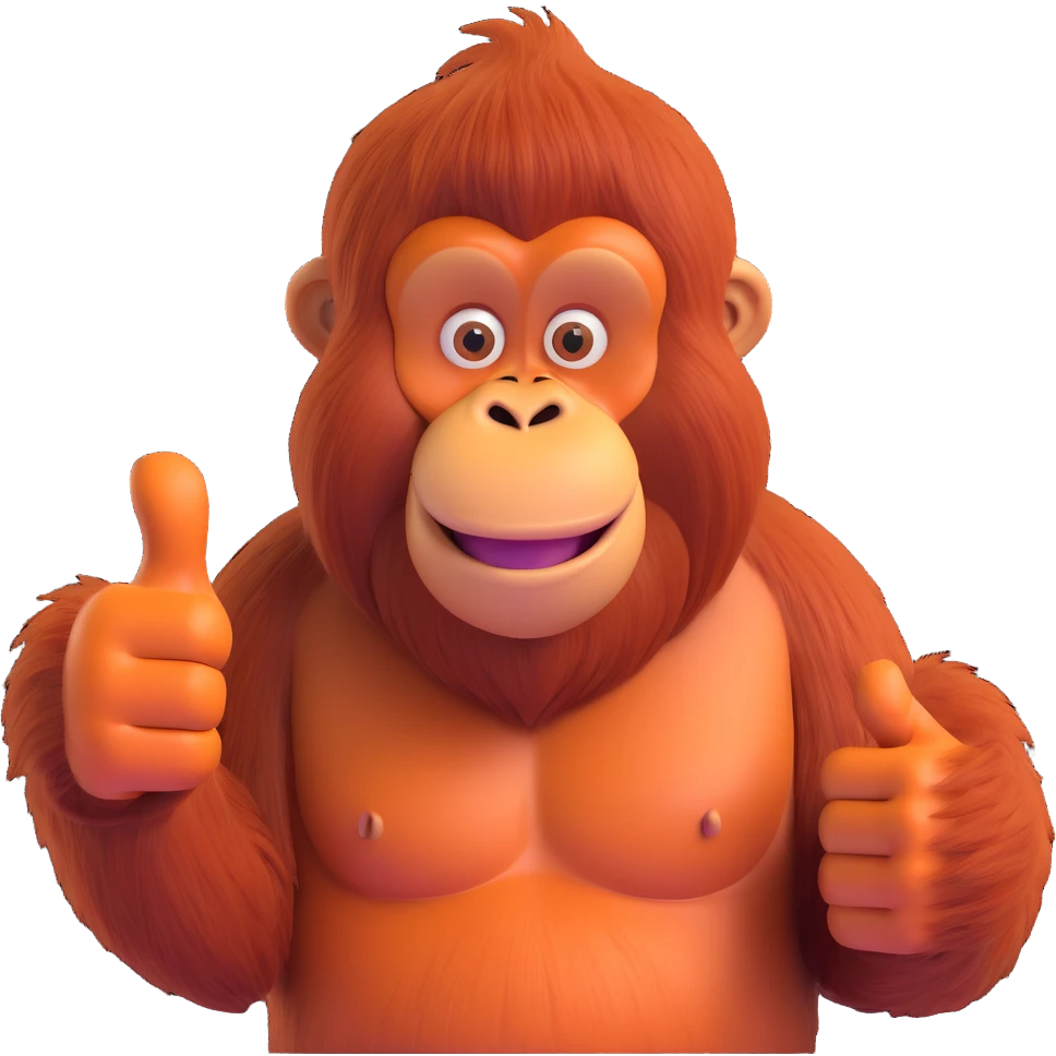 a cool orangutan giving a thumbs up, confident and friendly emoji