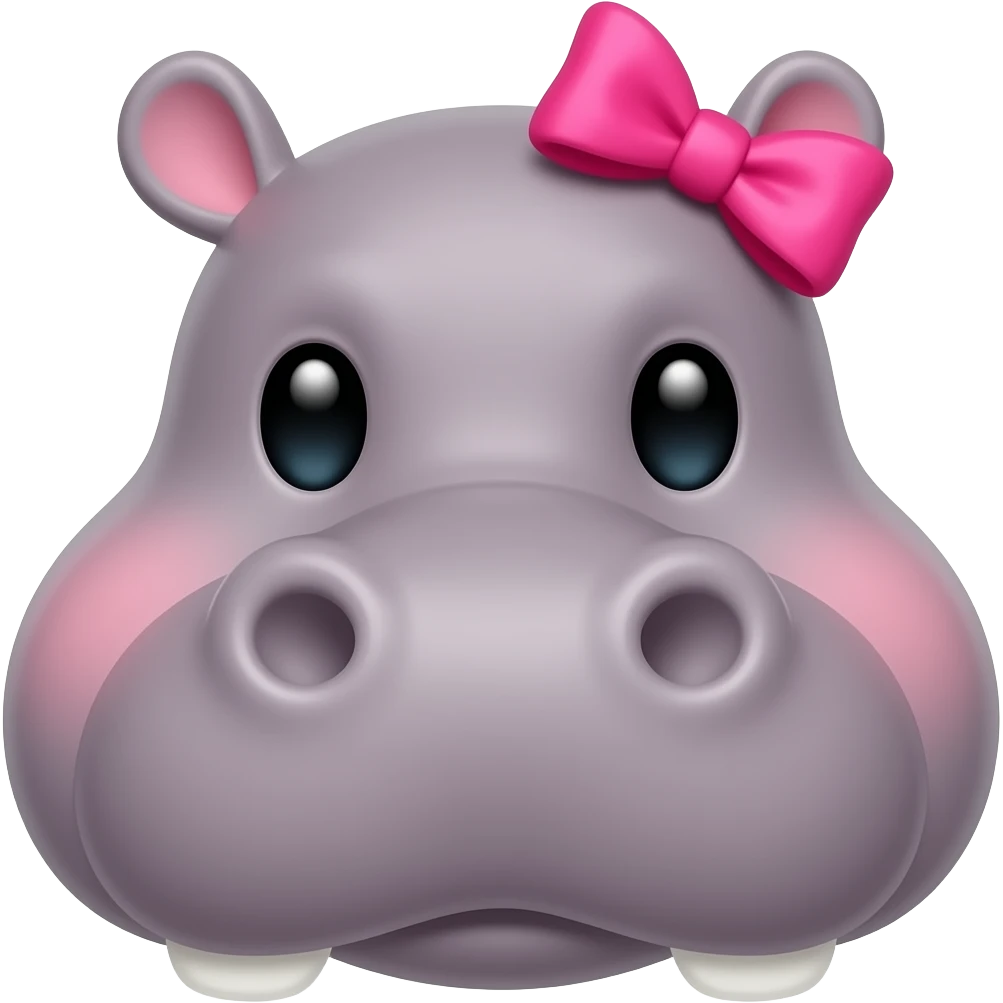 hippo with bow face front view emoji