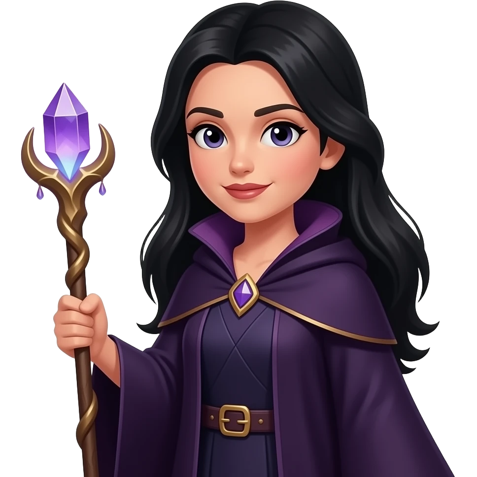 Female wizard with black hair holding magic item emoji