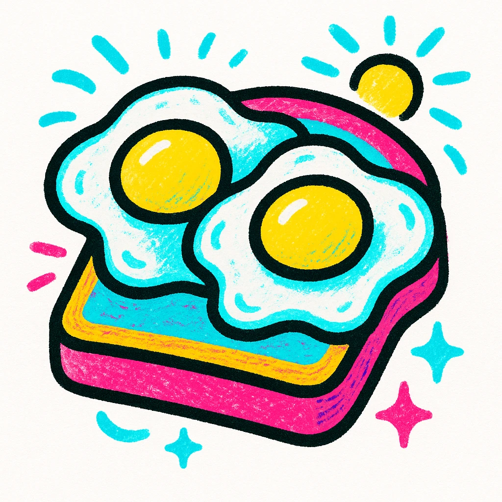 sunny side up eggs on toast, vibrant and appetizing, simple background emoji