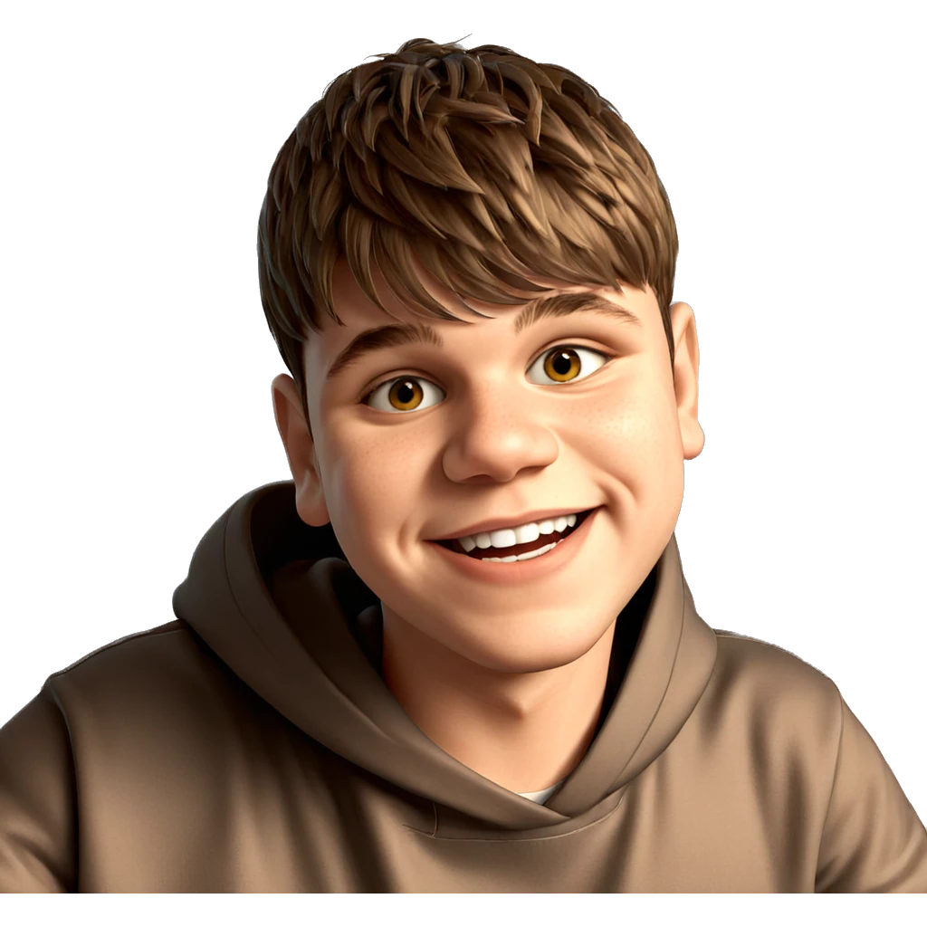 smiling boy in kitchen hoodie emoji
