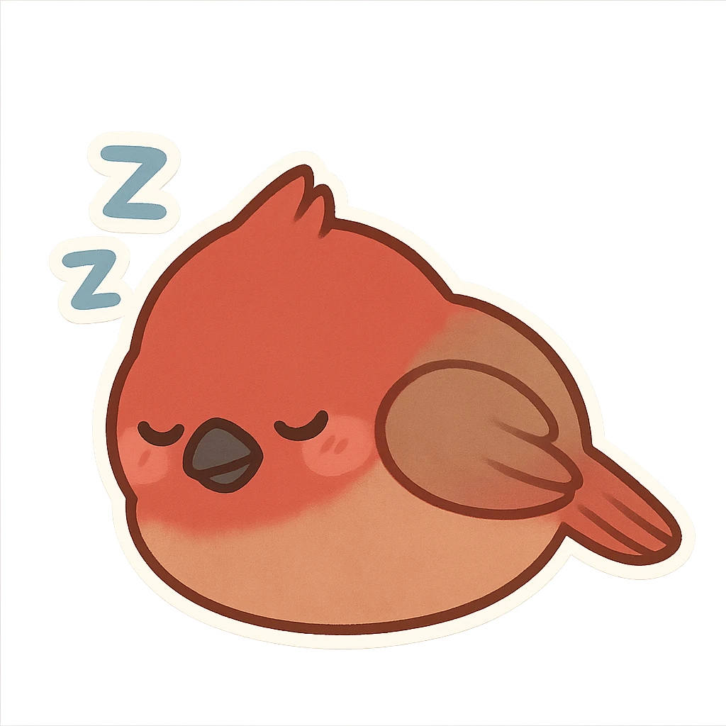 chick cardinal sleeping curled up, Z bubbles, cozy rounded shape emoji