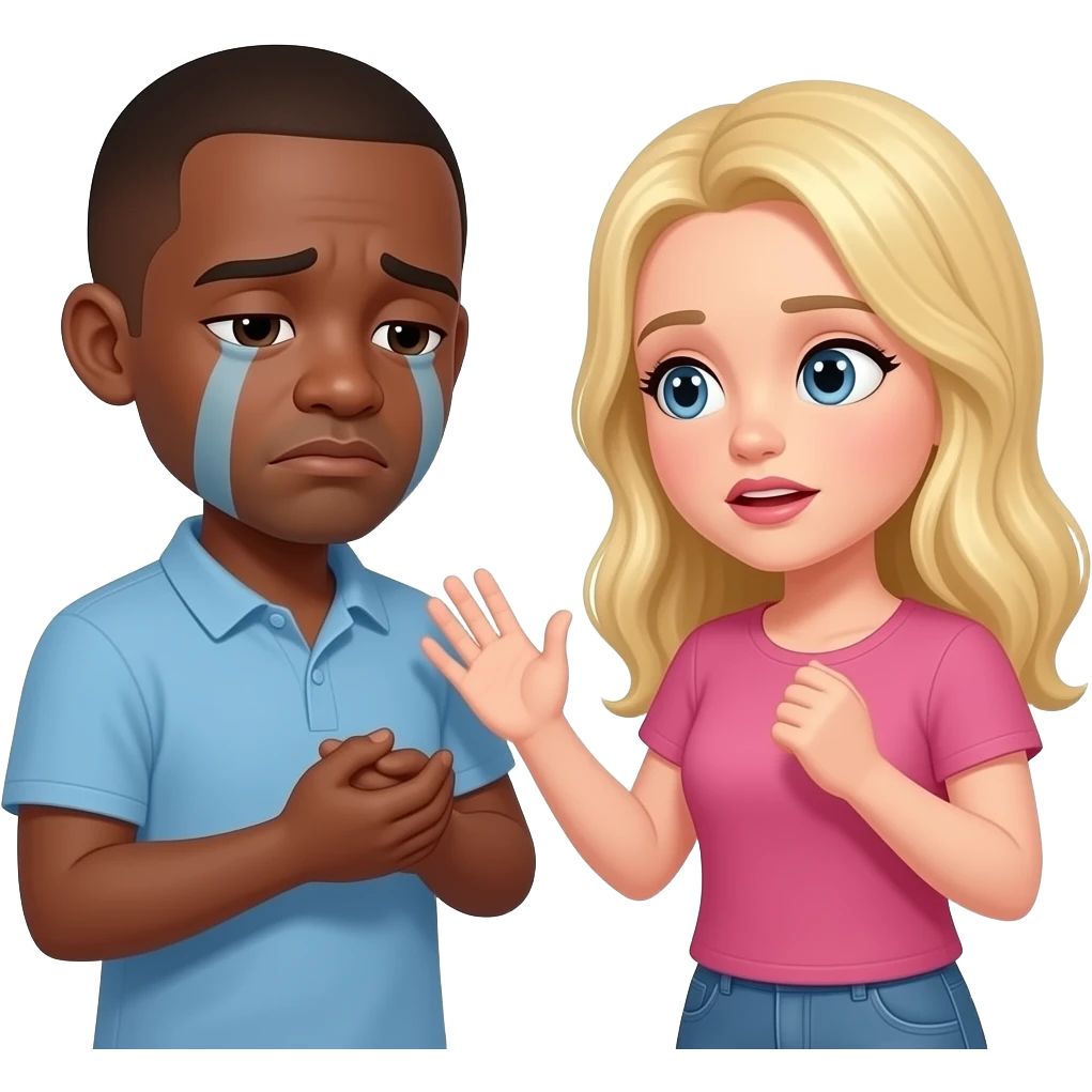 Black man with shaved having a sad break up with blonde girlfriend emoji