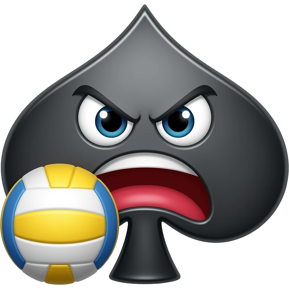 Facial expression angry cartoon spade emoji eating a volleyball emoji