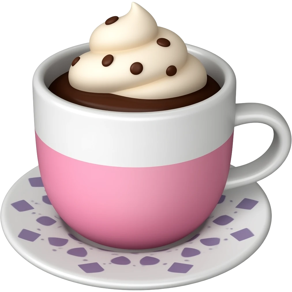 Tasse rose blanche avec des motifs du chocolat chaud emoji