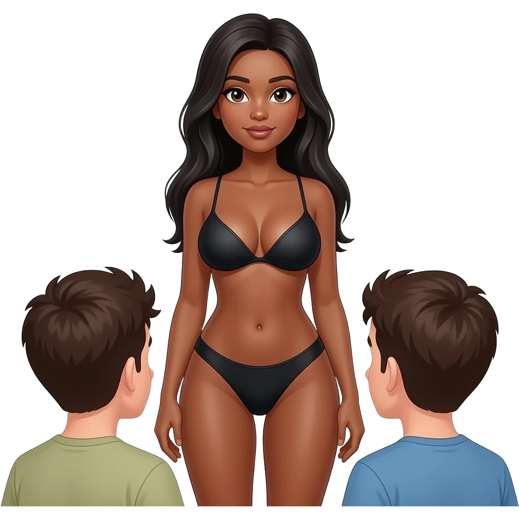 Naked black  tall girl with big boobs and tits and thighs standing infront of boys flashing her boob emoji