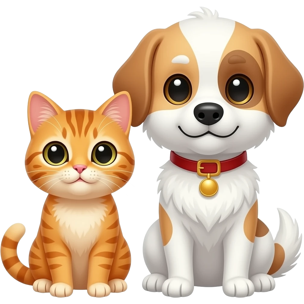 Un gato naranja pequeño y un perro con pelo blanco juntos emoji