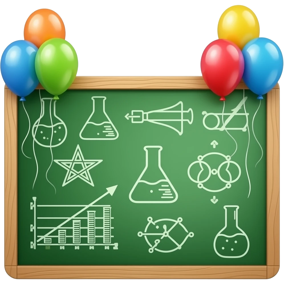 1SCIENTIST'S GREEN BOARD WITH SYMBOLS AND BIRTHDAY BALLOONS emoji