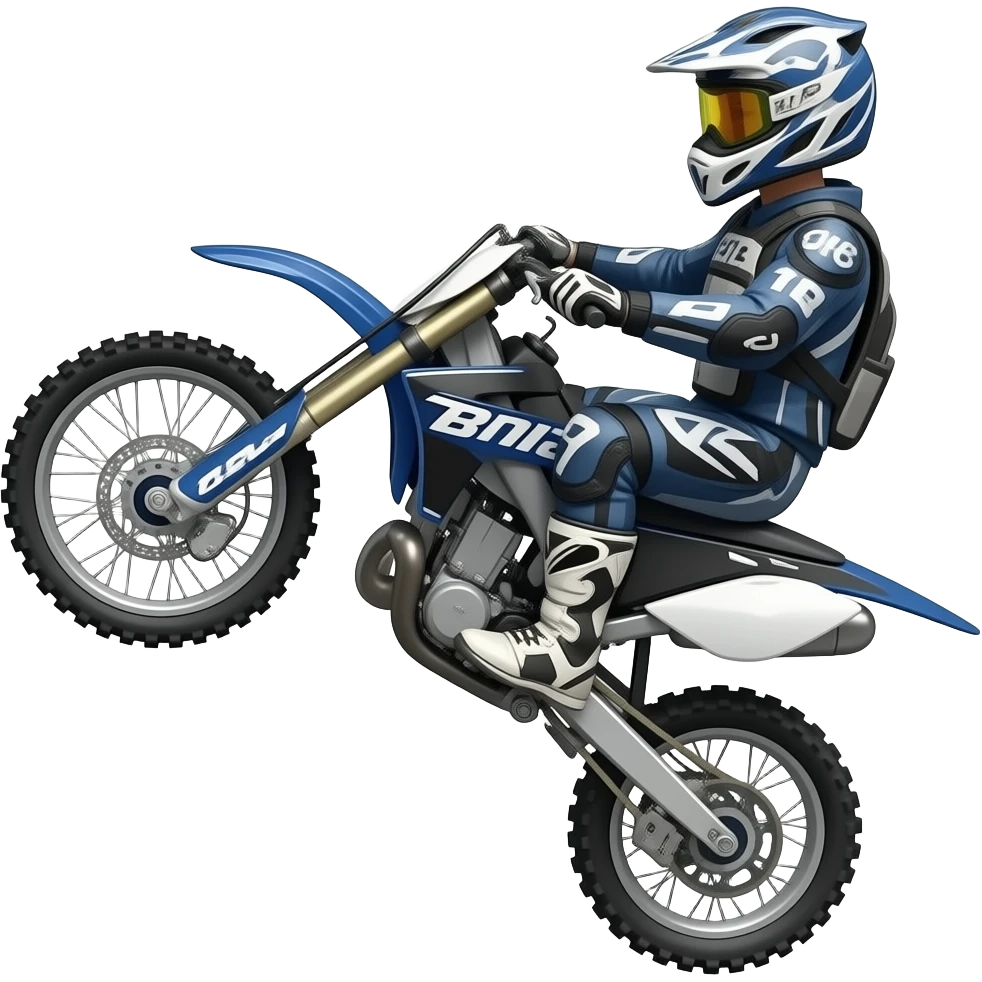 A man wheeling on a dirt bike in gear while wheeling emoji