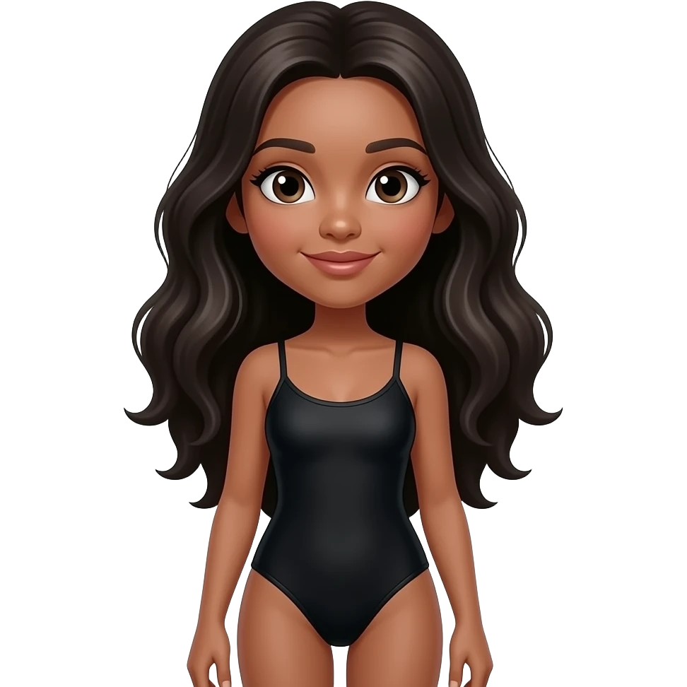 Full body black girl long hair wearing black swimsuit emoji
