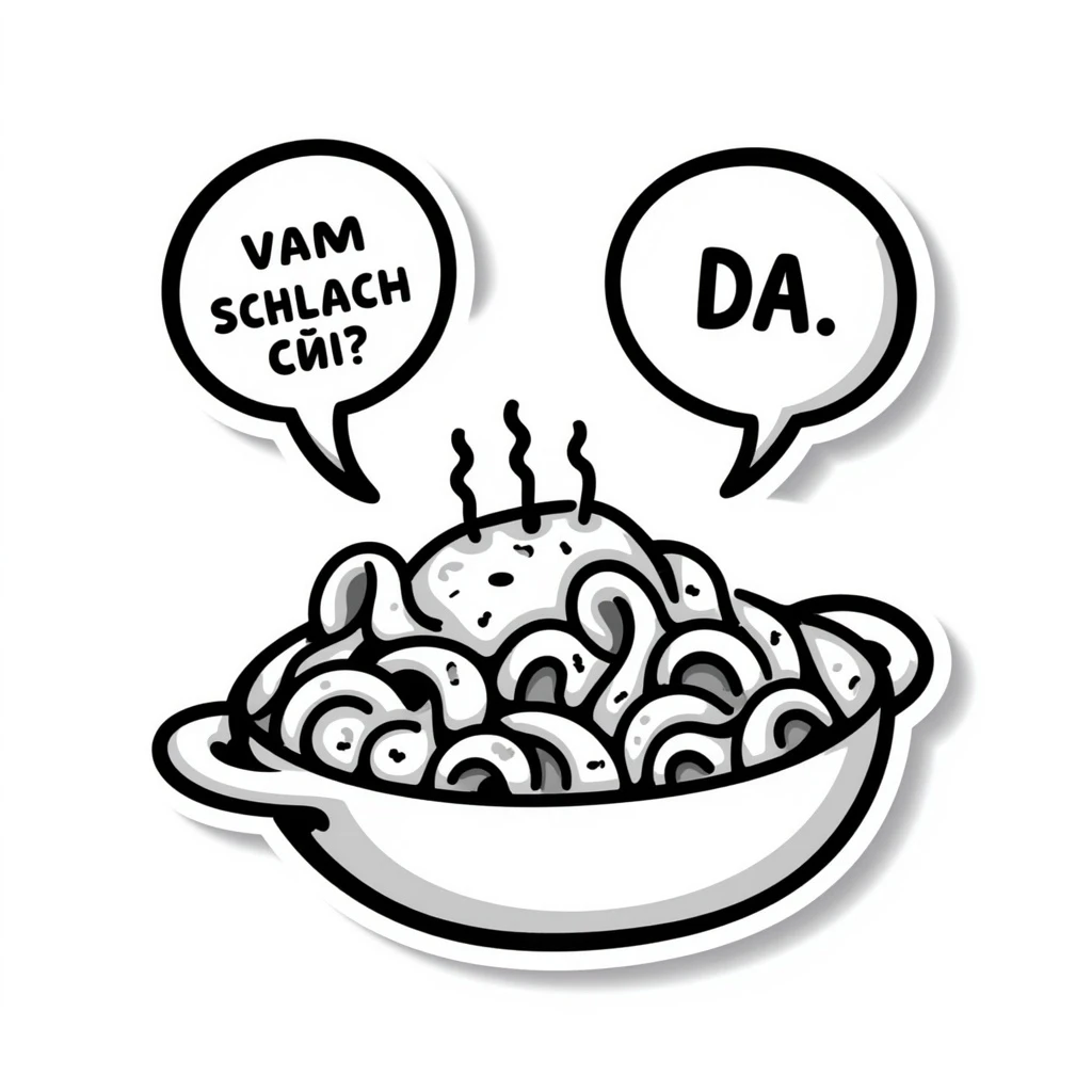 sticker of pasta covered with a huge amount of cheese, looks very appetizing, with dialogue text: 'вам сколько сыра?' - 'да.' in Russian emoji
