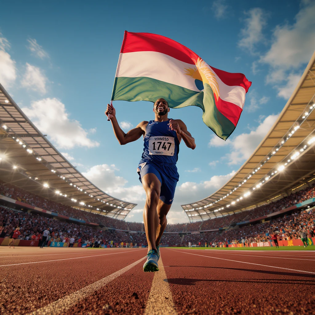 happy runner waving a flag of Olympic emoji