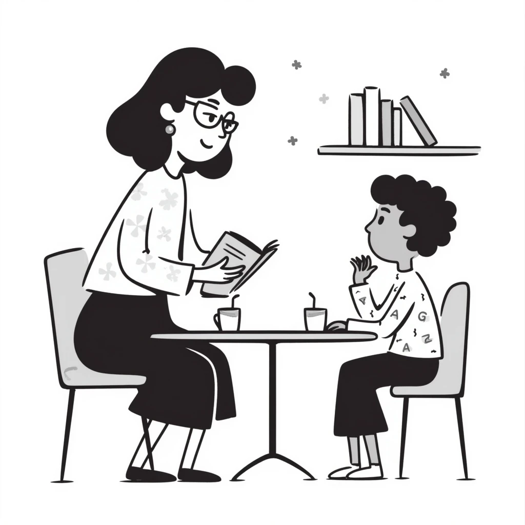 educator or speech therapist with child, who helps child with lessons emoji