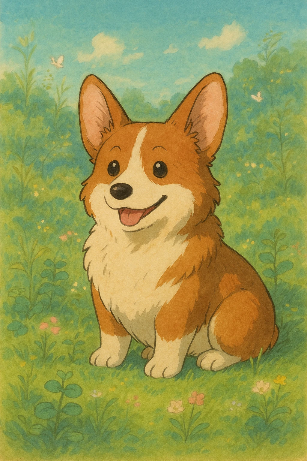 corgi, ghibli style illustration emoji