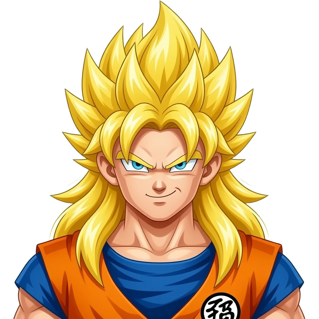 Create an emoji of goku super saiyan 3 with long golden hairs emoji