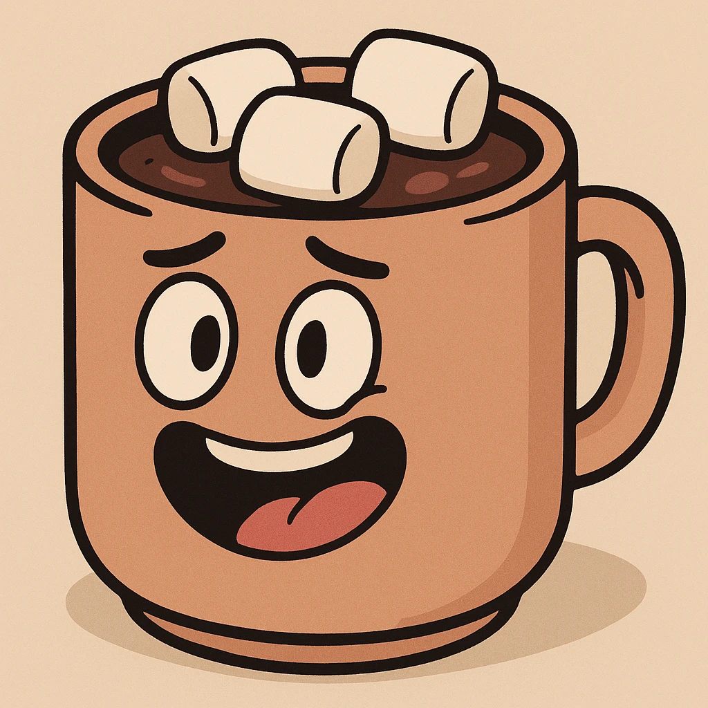 A hot chocolate mug with marshmallows emoji