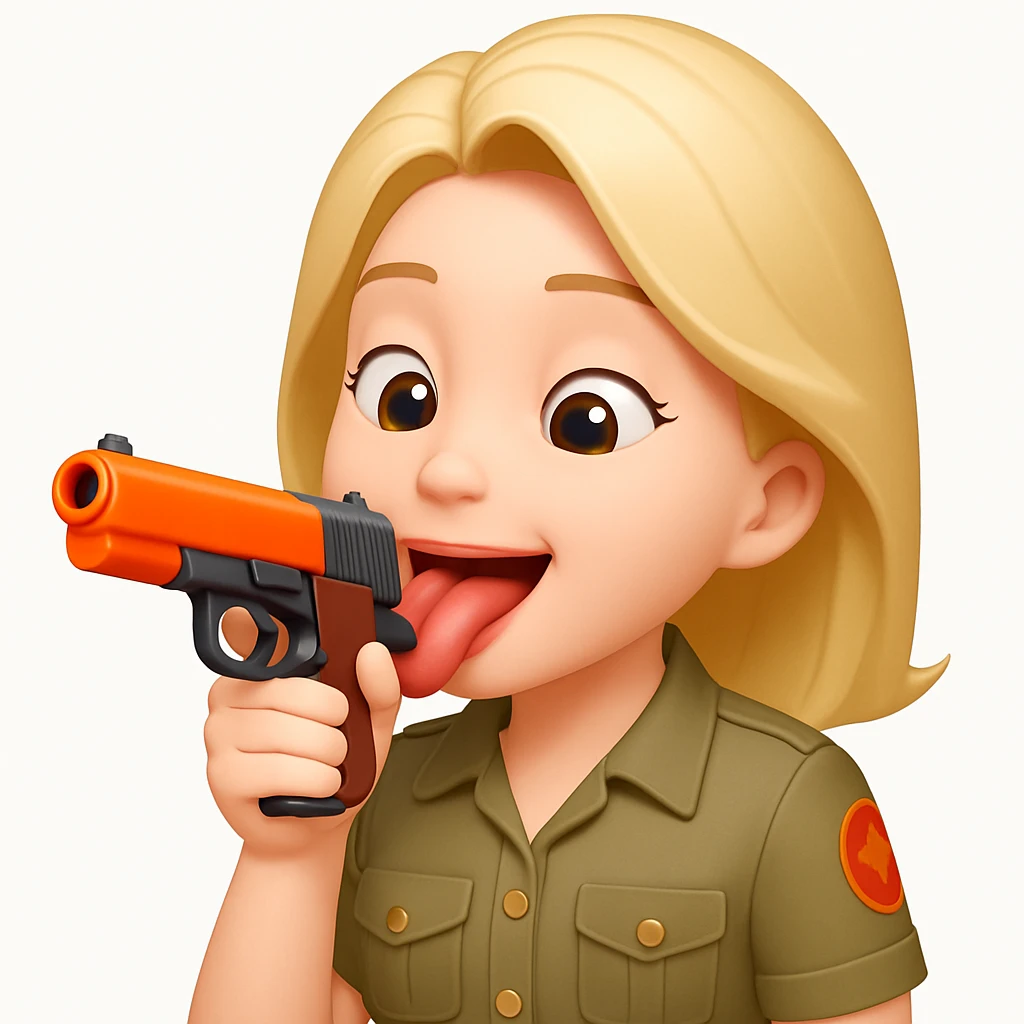 Edit the emoji so it is putting the gun toward its tongue, keeping the playful and cartoonish style. emoji