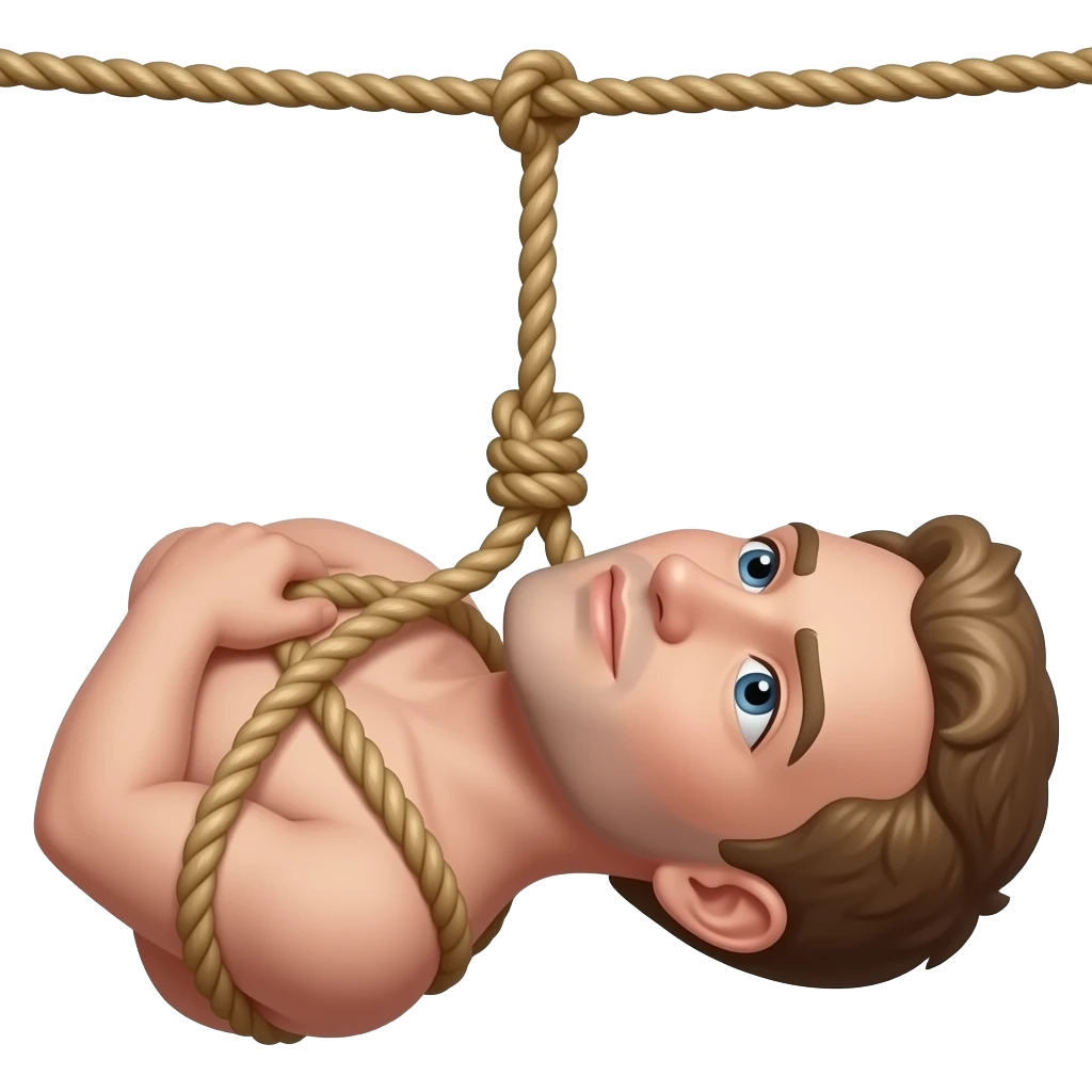 Male suspended tied with a rope horizontaly from ceiling emoji
