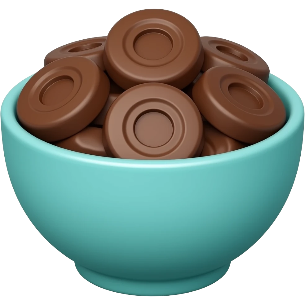 realistic small turquoise bowl of chocolate circles emoji