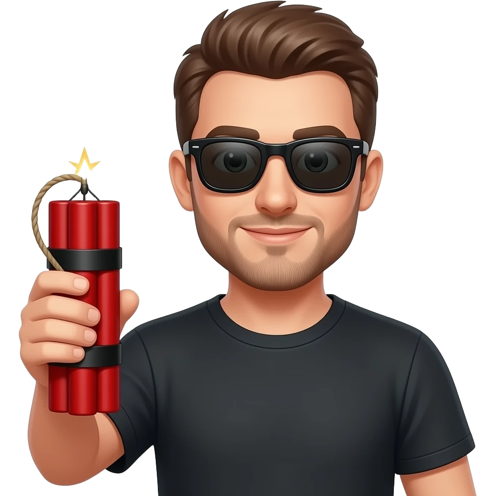 A guy with sunglasses holding a dynamite emoji