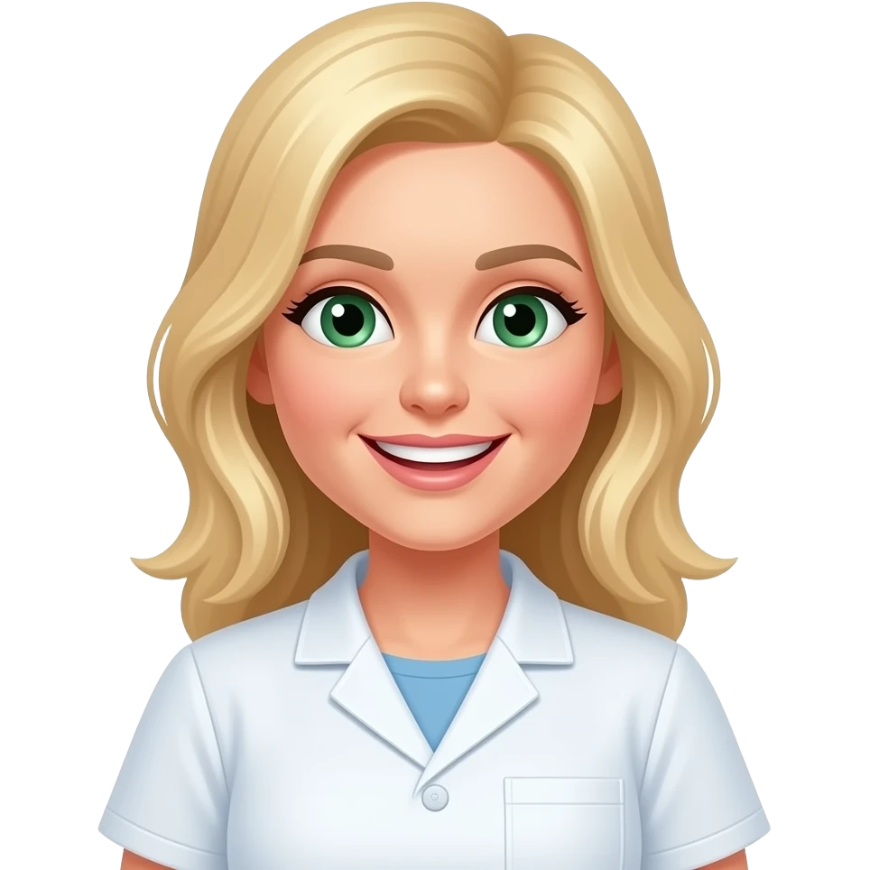 blonde, white  green eyed nurse more like emoji and in scrubs emoji
