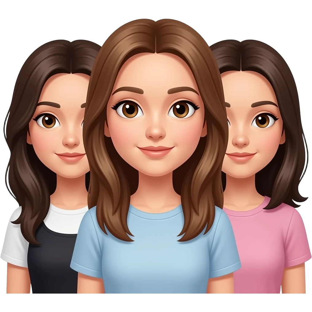 Tres amigas una castaña clarito pelo liso ojos marrones, y las otras dos pelo moreno y liso ojos marrones que se les vea bien a las tres emoji