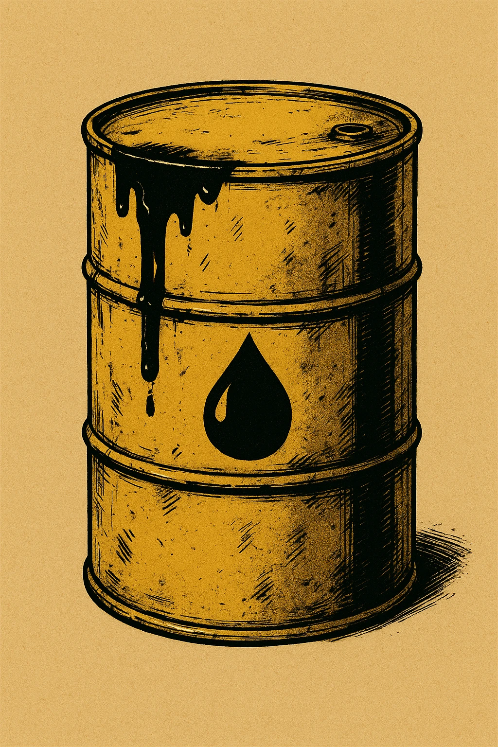 Сгенерируй мне темно желтую бочку чуть испачканную нефтью в стиле японского комикса на однородном фоне. Она должна смотреться ебать как стильно emoji
