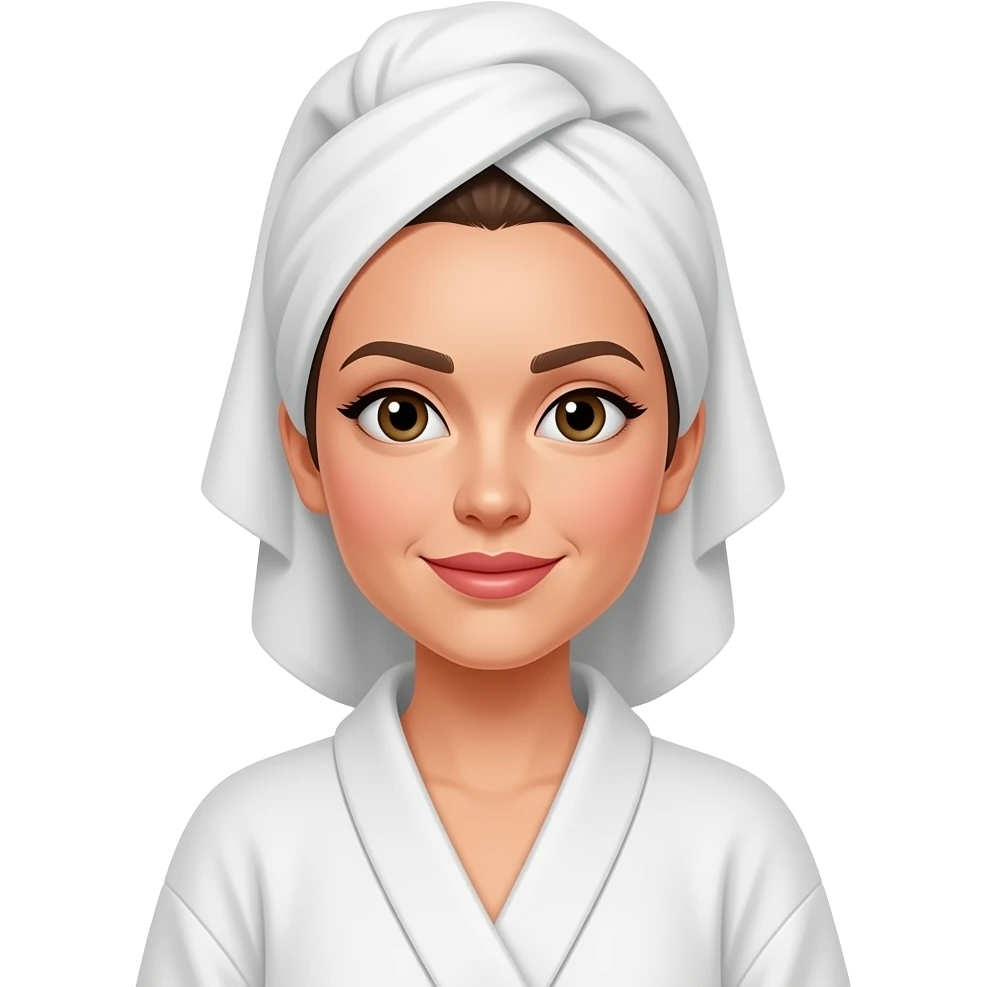 a woman using a robe and a towel on her head emoji