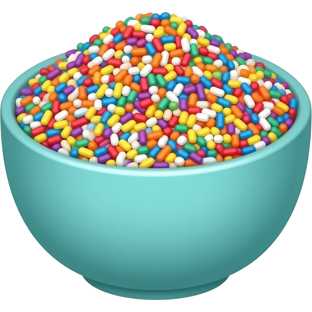 super realistic teal bowl of rainbow sprinkes emoji