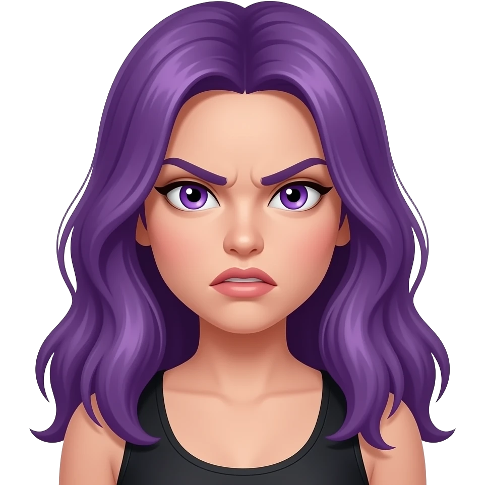 sexy girl with long purple hair and purple eyes is angry emoji