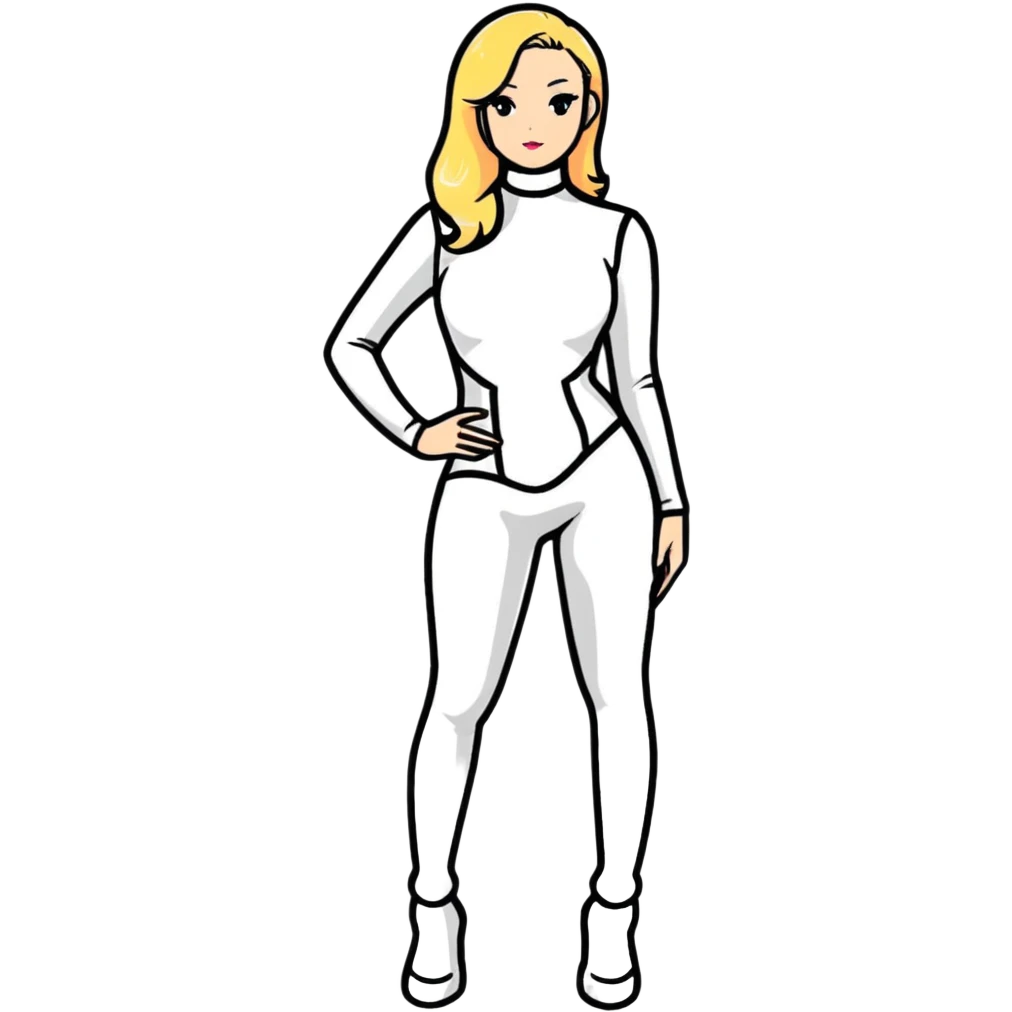 full-length girl wearing a tight latex bodysuit, fashion pose emoji