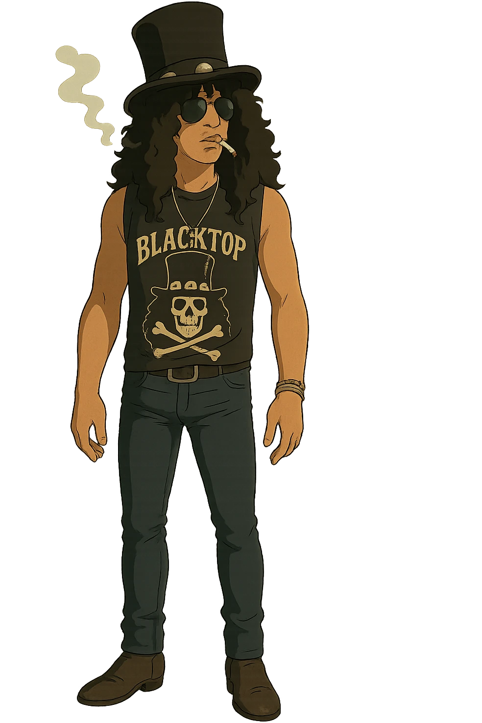 the full body of a rock star smoking a cigarette that looks like slash from guns and roses emoji