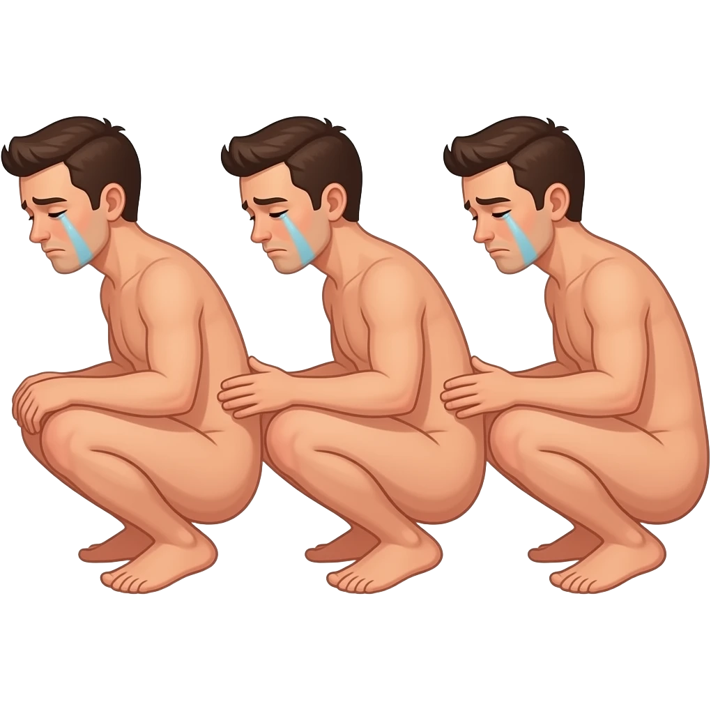 3  Mans slap  butt And cry complete Squatting naked full body emoji
